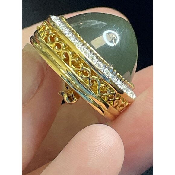 JOAN RIVERS Green Egg Shape Rhinestone Bow Gold-Tone Brooch Earrings Rare Set - Picture 6 of 16